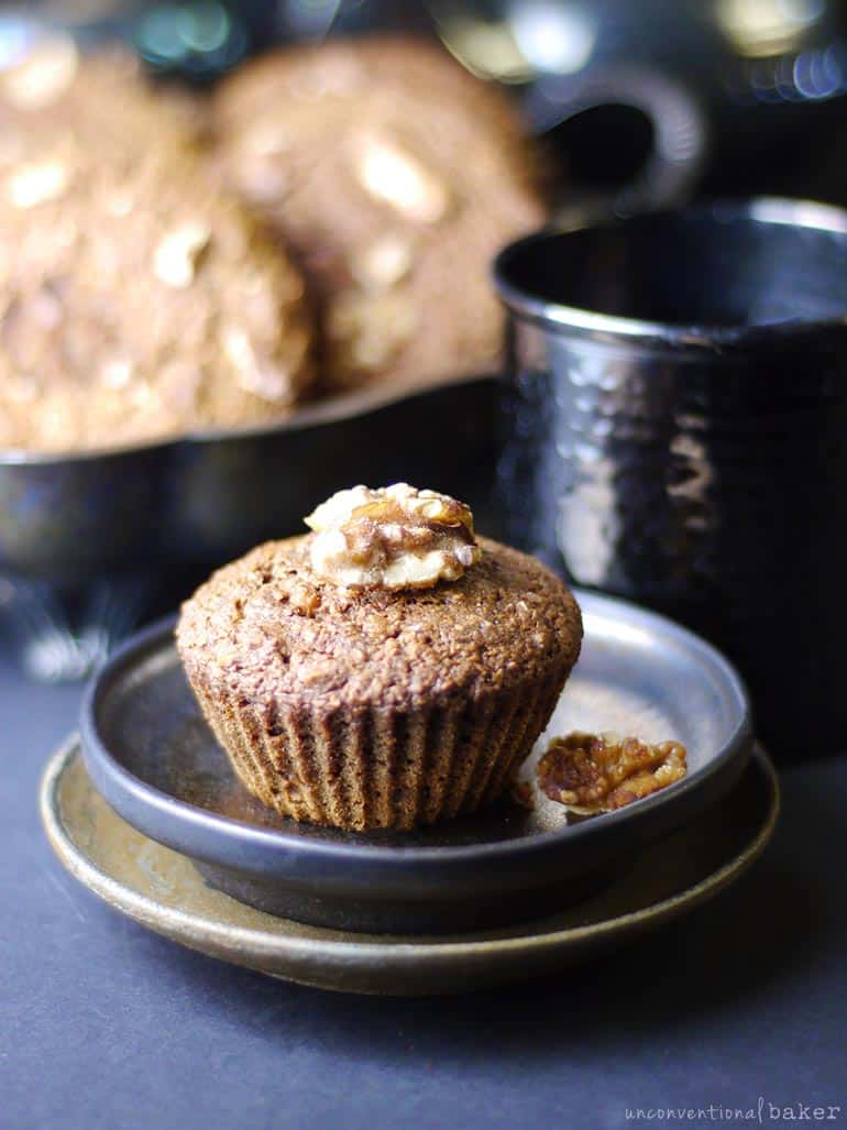 gf vegan oil-free applesauce muffins with walnuts