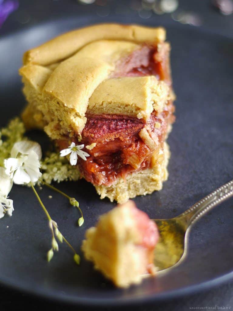 Strawberry Rhubarb Lime Pie (Free from: gluten, dairy, added oils, & refined sugar)