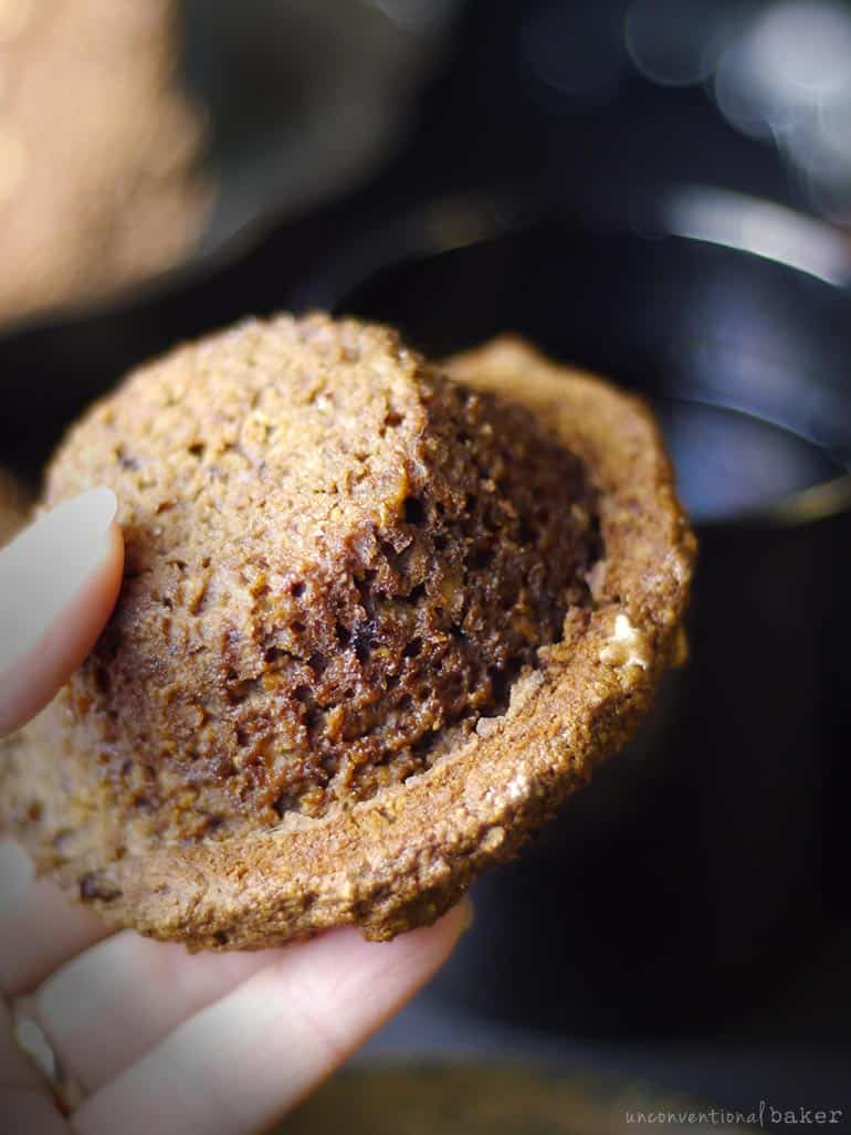 oil-free vegan applesauce muffins with a muffin top (gf)