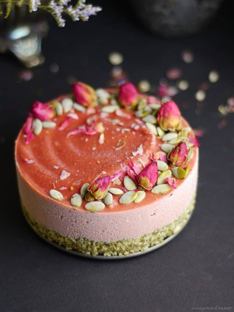 Strawberry Lime Parsnip Cheesecake (Free From: nuts, dairy, gluten & grains, refined sugar)