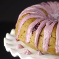 Raspberry Rhubarb Bundt Cake with Raspberry Frosting