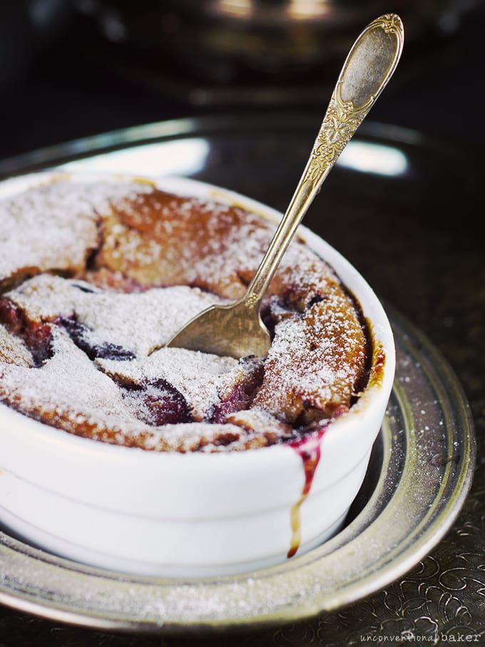 Unconventional Plum Clafoutis {Free from: dairy, eggs, gluten, oils, and refined sugars}